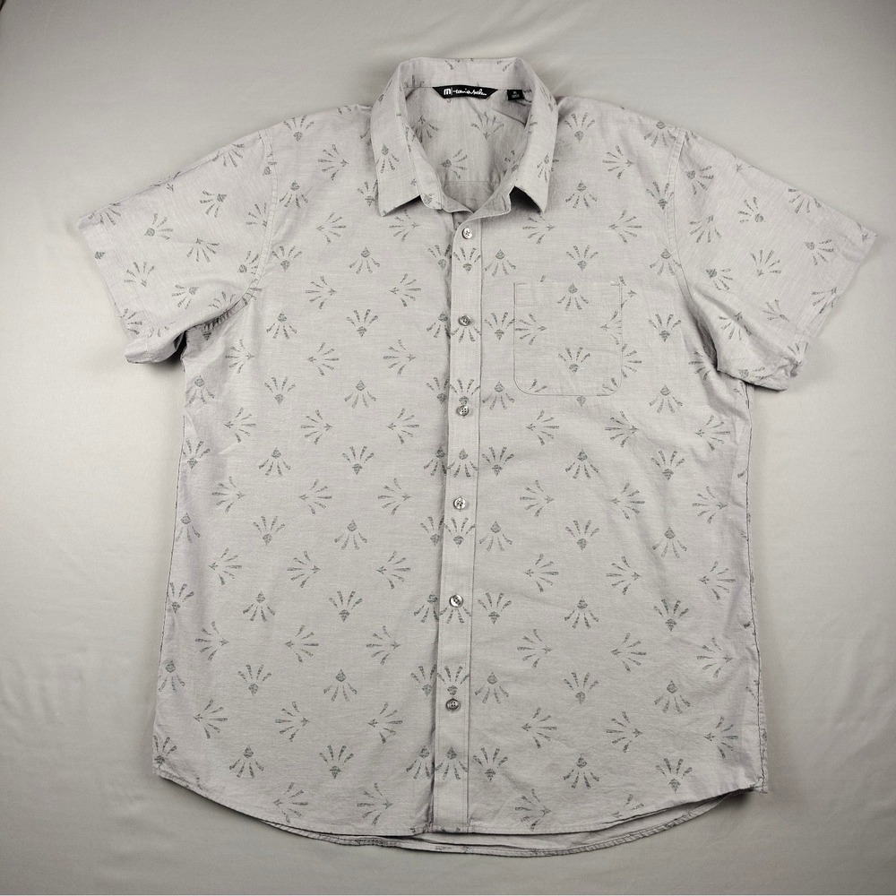 Travis Matthew Button Down Shirt Mens XL Short Sleeve Gray Collared Patterned - Picture 2 of 16